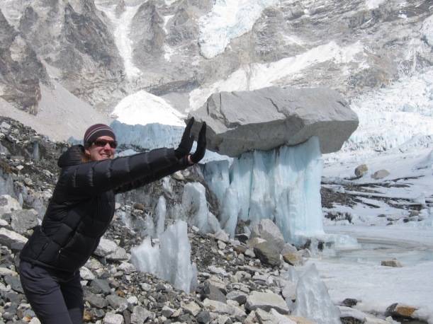 Attempting a little 'remodeling' of my own on the Khumbu glacier!